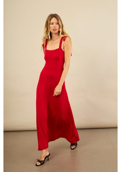 Kadın Kırmızı Omuz Fiyonklu Midi Elbise EY3119 fiyatları