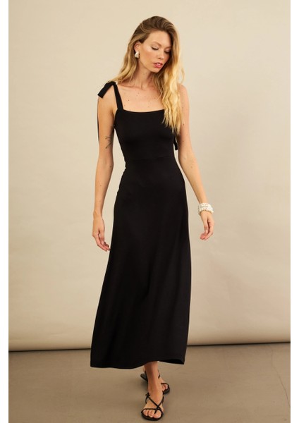 Kadın Siyah Omuz Fiyonklu Midi Elbise EY3119 fiyatları