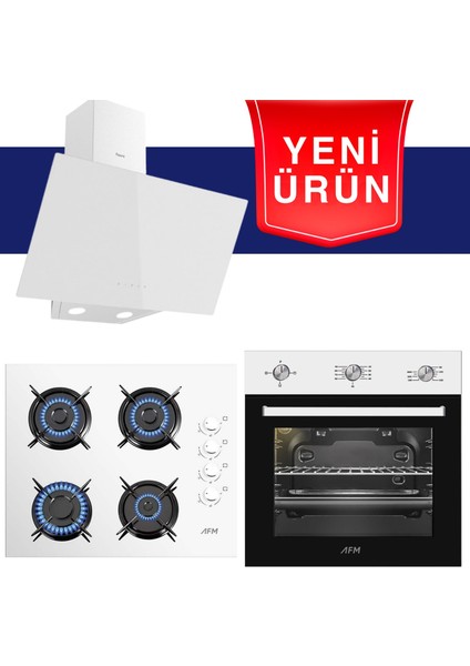 & Afm Tech Fethy Series Beyaz Cam Ankastre Set ( Ferre D078 + FM7301W + FM2201W )