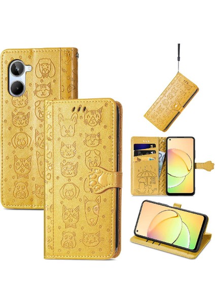 Realme 10 Flip Kapak Kılıf Için Kılıf Kısa Kayış Karikatür Hayvanlar (Yurt Dışından)