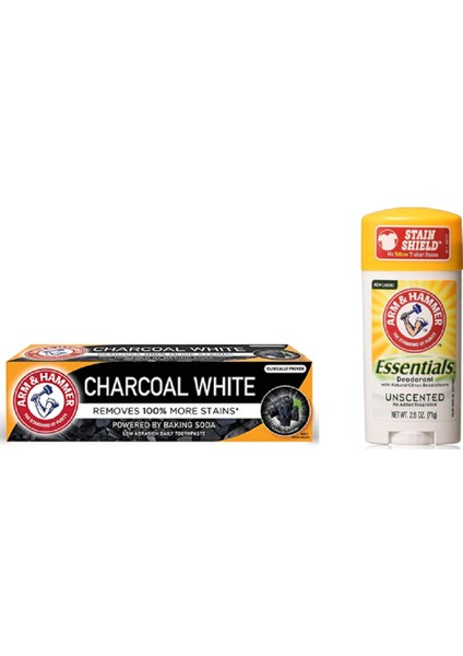 Arm&hammer White Kömür Beyazlatıcı Diş Macunu 75ML+ARM&HAMMER Essentials Unscented Stick 71 gr
