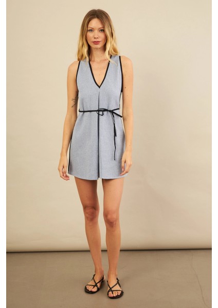 Kadın İndigo Mini Keten Elbise MSİ103 fiyatları