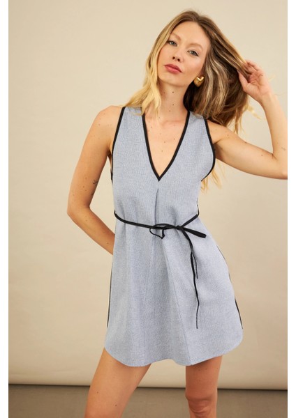 Kadın İndigo Mini Keten Elbise MSİ103 indirimleri