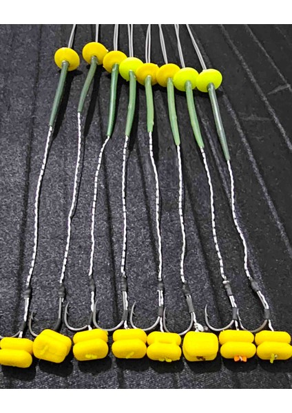 15 Takım(Çift Mısır Sarı) Renkler Sazan Yemleme (Tekne ve Botu)(Rig ve Boli) Yüzen Model 15 Adet modelleri