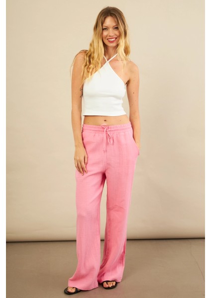 Kadın Pembe Müslin Pantolon FRO1004 modelleri
