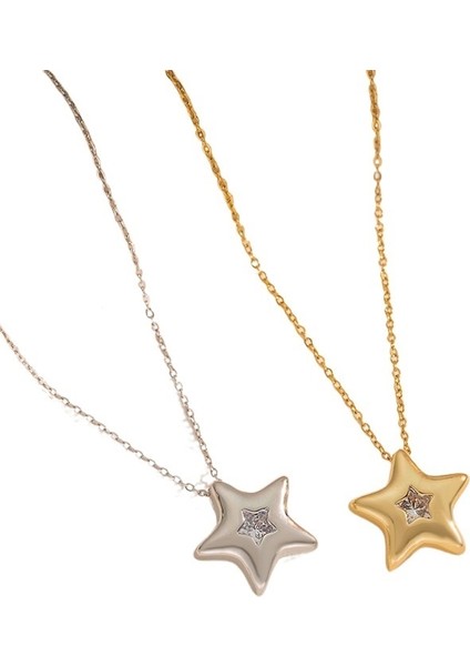 Lucky Star Basit Beş Köşeli Yıldız Kolye Sanatsal Retro Yıldız Köprücük Zinciri 18K Altın Kaplamalı Titanyum Çelik (Yurt Dışından) fiyatları