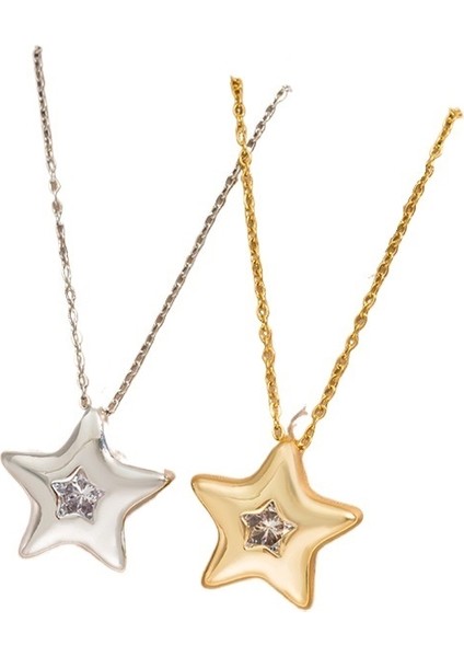 Lucky Star Basit Beş Köşeli Yıldız Kolye Sanatsal Retro Yıldız Köprücük Zinciri 18K Altın Kaplamalı Titanyum Çelik (Yurt Dışından) modelleri