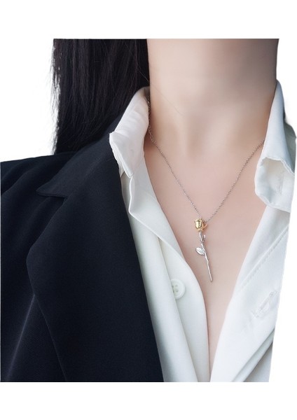 S925 Ayar Gümüş Gül Kolye Mizaç Çok Yönlü Moda Takı Çiçek Köprücük Kemiği Zinciri Basit Kişilik Aksesuarları (Yurt Dışından) fiyatları