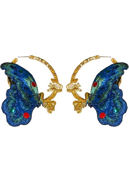 Gümüş Iğne Işlemeli Mavi Kelebek Küpeler, Kızlar Için Zarif ve Lüks Küpeler (Yurt Dışından)