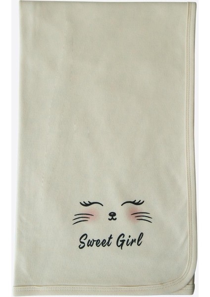 Organik Sweat Kız Bebek Battaniyesi - Natural Renk - %100 Pamuk - 80x90 cm