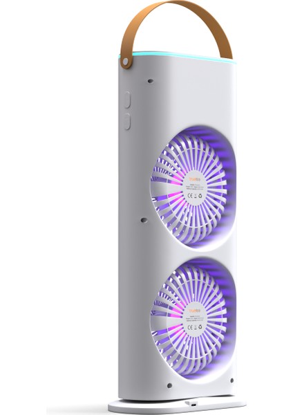 AirWind - Masaüstü Buhar Püskürtmeli Taşınabilir Şarjlı Led Işıklı Çift Fanlı Vantilatör