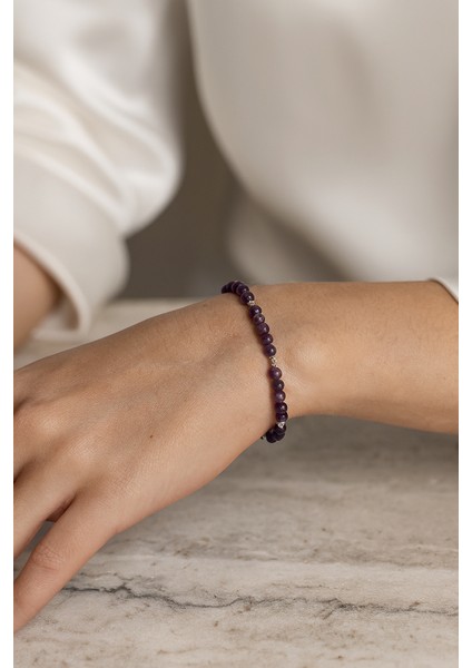 Sertifikalı Ametist Doğal Taş Gümüş Kapama Tasarım Bileklik