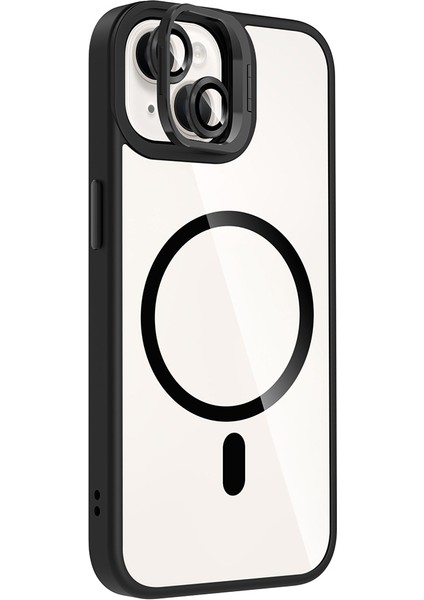 iPhone 13 Kılıf Standlı ve Kamera Lens Hediyeli M-Safe Şarj Özellikli Piar Etro Kapak - Gri modelleri