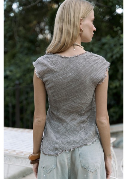 Veilinas Asimetrik Kahve Keten Crop fırsatları