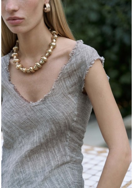 Veilinas Asimetrik Kahve Keten Crop