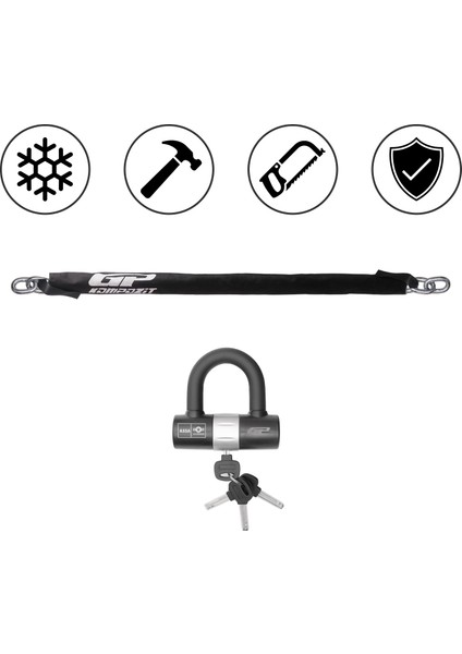 Universal 2 mt 10 mm Kesilmez Motosiklet Zinciri ve Kilidi