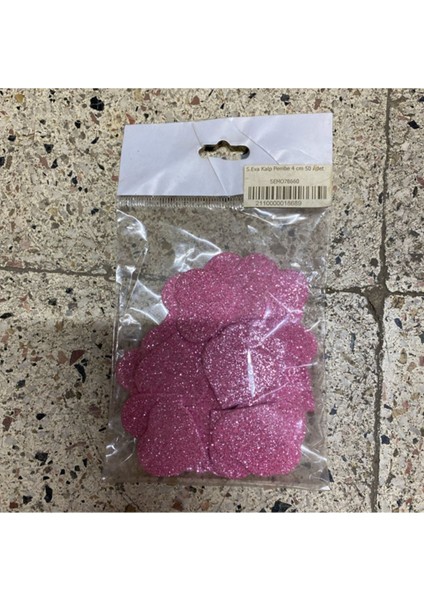 4cm Eva Pembe Kalp Süs (50'li)