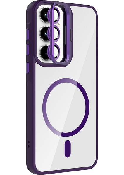 Galaxy A35 Kılıf Standlı ve Kamera Lens Hediyeli M-Safe Şarj Özellikli Piar Etro Kapak - Derin Mor modelleri