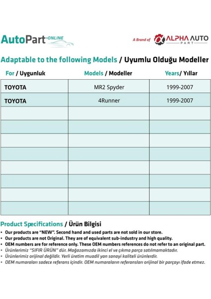 Toyota Yaris, Tacoma, M2 için Ön Cam Su Fıskiyesi 2'li Set modelleri