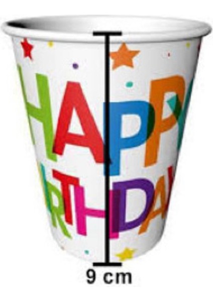 8'li Renkli Küçük Boy Karton Bardak (Happy Birthday)
