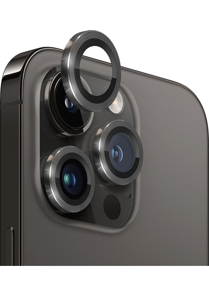 iPhone 13 Pro / 13 Pro Max Kamera Lens Koruyucu ''Safir Cam & Kolay Kurulum'' (Siyah)