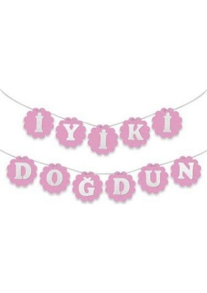 Iyiki Doğdun Pembe Köpük Yazı (Ipli)