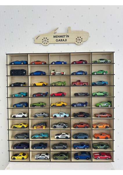 Oyuncak Araba Rafı 50'li Akça Ağaç (Hotwheels ve Matcbox Arabaları Için Uygundur)