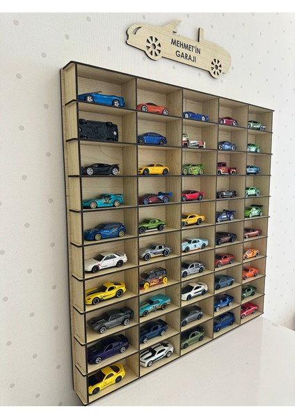 Oyuncak Araba Rafı 50'li Akça Ağaç (Hotwheels ve Matcbox Arabaları Için Uygundur) modelleri