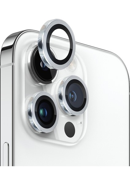 iPhone 13 Pro / 13 Pro Max Kamera Lens Koruyucu ''Safir Cam & Kolay Kurulum'' (Gümüş)