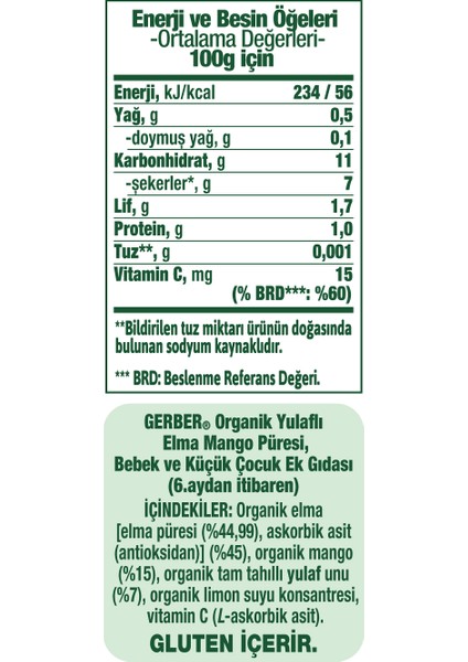 Yulaflı Elma ve Mango Püresi 110G x 2 Adet indirimleri