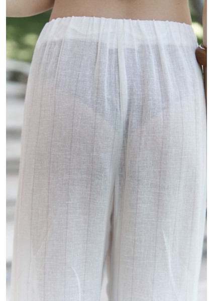 Cadhas Boyundan Bağlamalı Ekru Crop Pantolon Takım