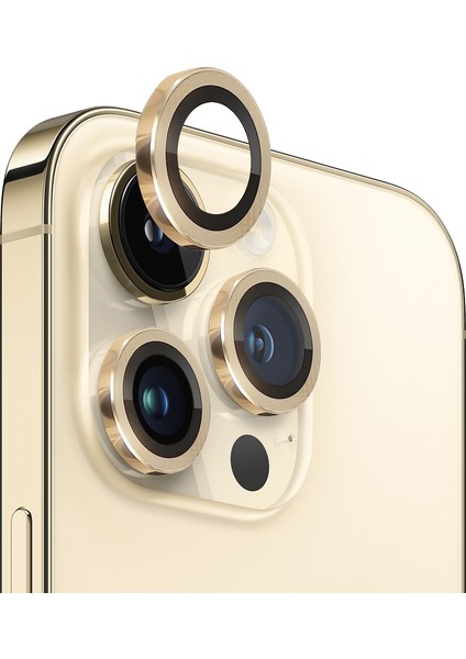iPhone 13 Pro / 13 Pro Max Kamera Lens Koruyucu ''Safir Cam & Kolay Kurulum'' (Altın)