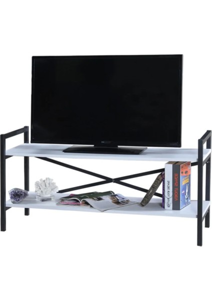 Metal Ayaklı Tv Ünitesi Iki Raflı Tv Sehpası Ceviz modelleri