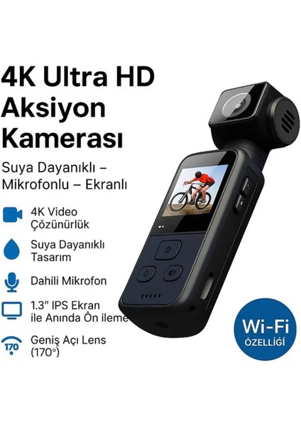 4K Mini Wifi Aksiyon Kamerası Taşınabilir Video Kaydedici Su Geçirmez Gece Görüşlü