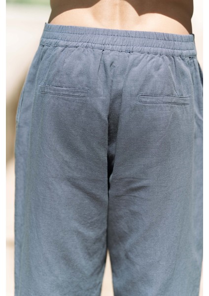 Fyfaha Bol Paça Indigo Erkek Keten Pantolon