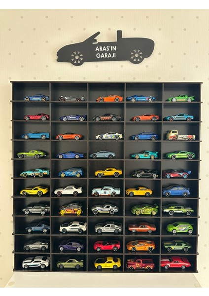 Oyuncak Araba Rafı 50'li Siyahh (Hot Wheels ve Matcbox Arabaları Için Uygundur.)