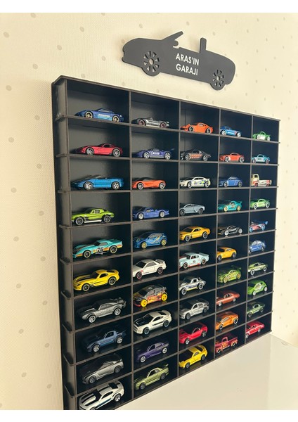 Oyuncak Araba Rafı 50'li Siyahh (Hot Wheels ve Matcbox Arabaları Için Uygundur.) fiyatları