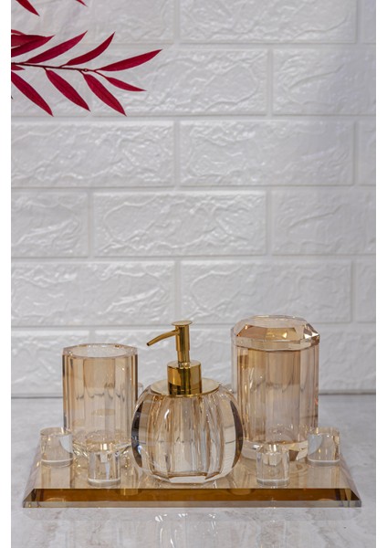 Şampanya Cam 4 Parça Banyo Seti 30X21 cm fiyatları