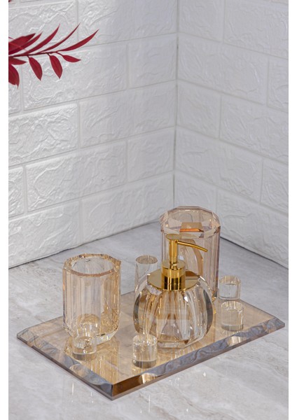 Şampanya Cam 4 Parça Banyo Seti 30X21 cm modelleri