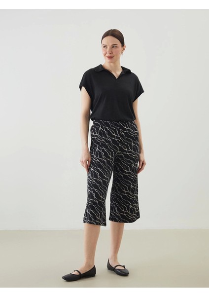 Lcw Grace Siyah Beli Lastikli Çiçekli Kadın Kapri
