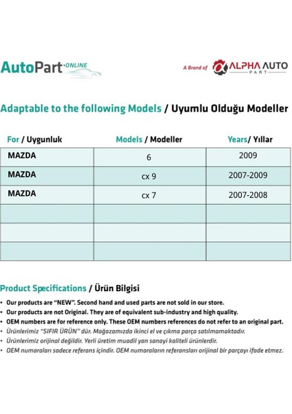 Mazda 6, CX9, CX7 için 50'li Toz Fitil Klips fiyatları