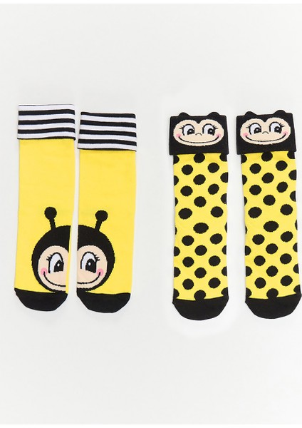 Arı Kız Çocuk Sarı Siyah Soket Çorap 2'li Takım modelleri