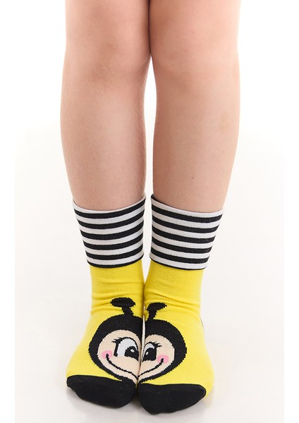 Arı Kız Çocuk Sarı Siyah Soket Çorap 2'li Takım