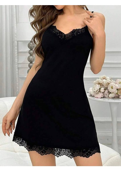 Kadın Dantelli Askılı Siyah Gecelik Sıla modelleri