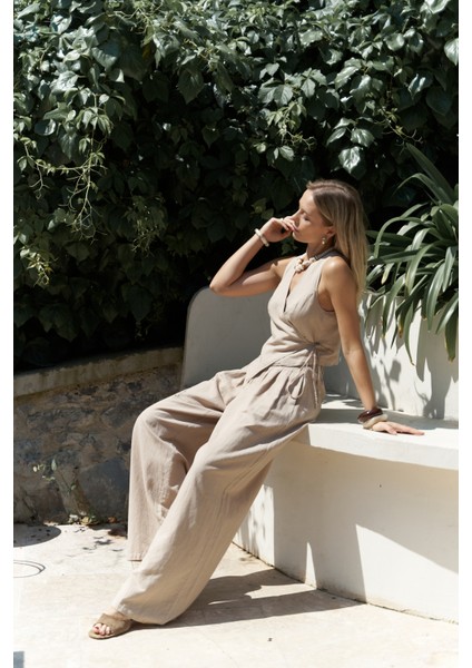 Moibel Bağcık Detay Bej Crop Pantolon Takım fiyatları