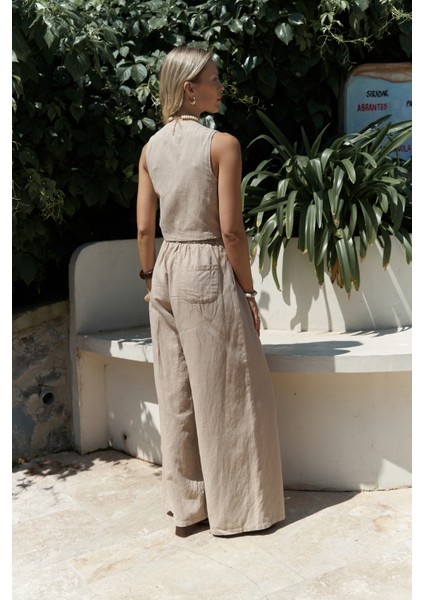 Moibel Bağcık Detay Bej Crop Pantolon Takım fırsatları