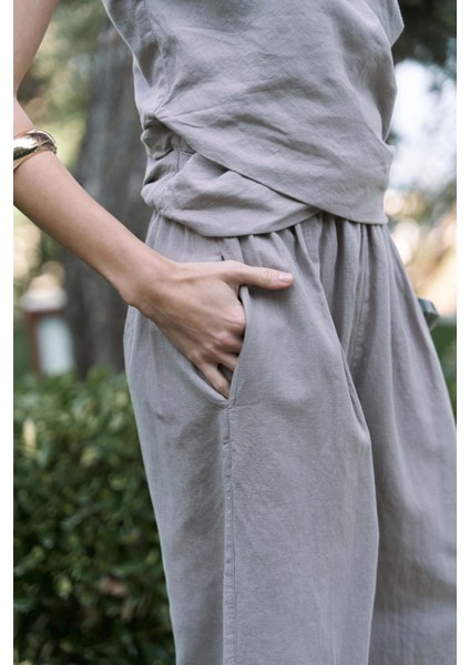 Struana Kruvaze Gri Crop Pantolon Takım