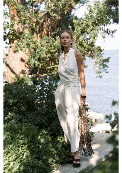 Struana Kruvaze Ekru Crop Pantolon Takım fiyatları