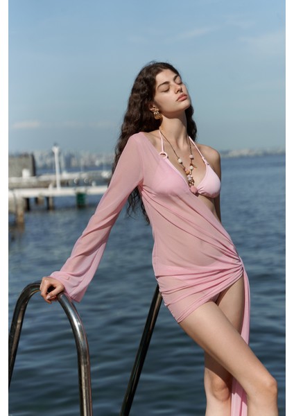 Ilda Tek Omuz Pembe Pareo Elbise