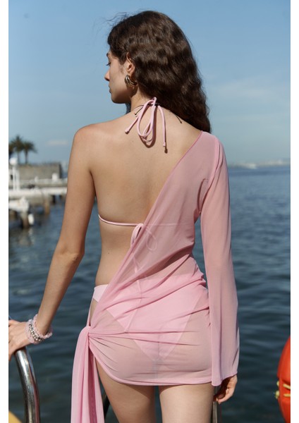 Ilda Tek Omuz Pembe Pareo Elbise indirimleri